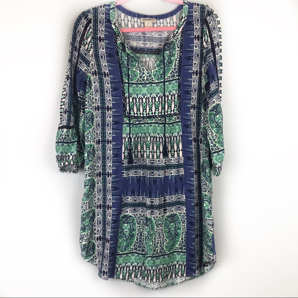 Lucky Brand Green Blue Paisley Print Dress Size S